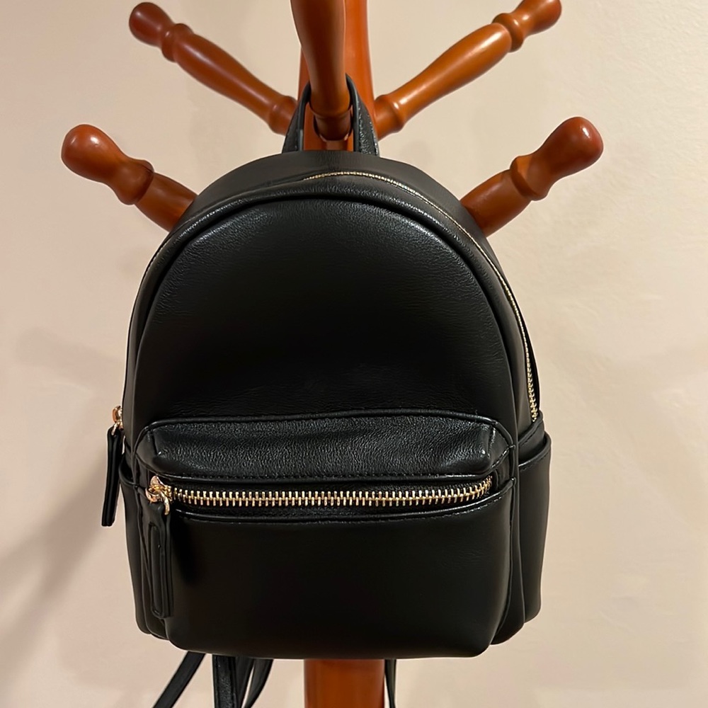 Faux Leather Black Mini Backpack
